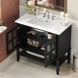 Bathroom Vanity With Ceramic Sink, Adjustable & Open Shelf
