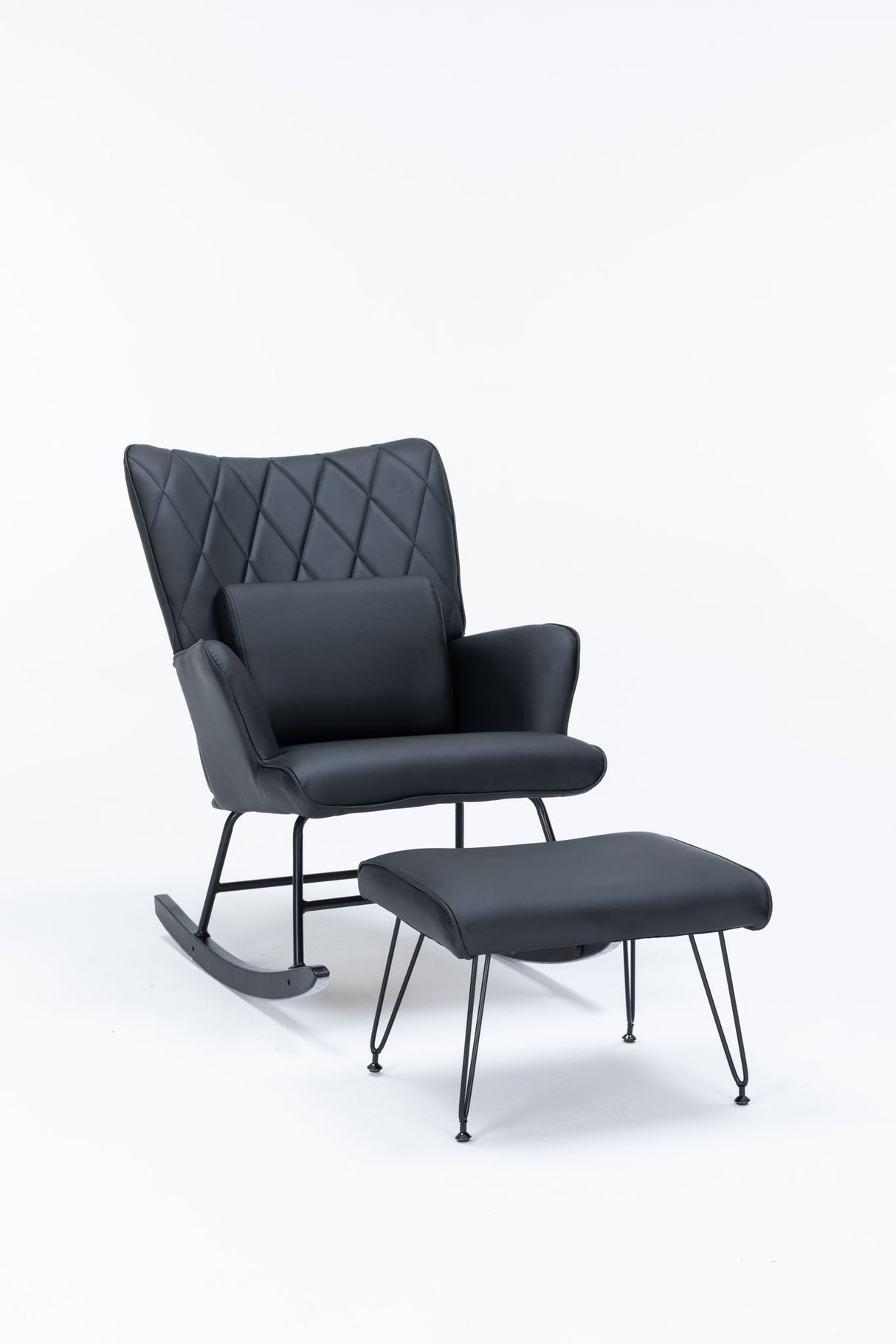 Rocking Accent Chair With Lumbar Pillow And Ottoman