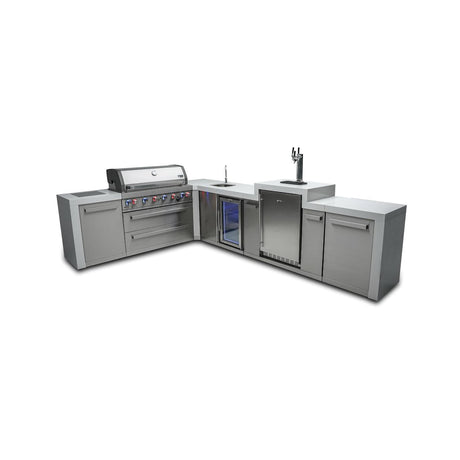 Mont Alpi 11.5 Ft L-Shaped Propane Outdoor Kitchen Island w/ Side Burner, Beverage Center & Kegerator - MAi805-D90KEGBEV