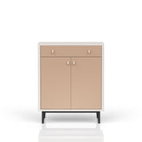 Contemporary Bar Cabinet With Large Storage - White / Pecan