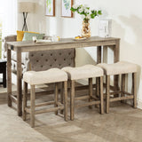 4 Piece Bar Table Set With Power Outlet, 3 Padded Stools