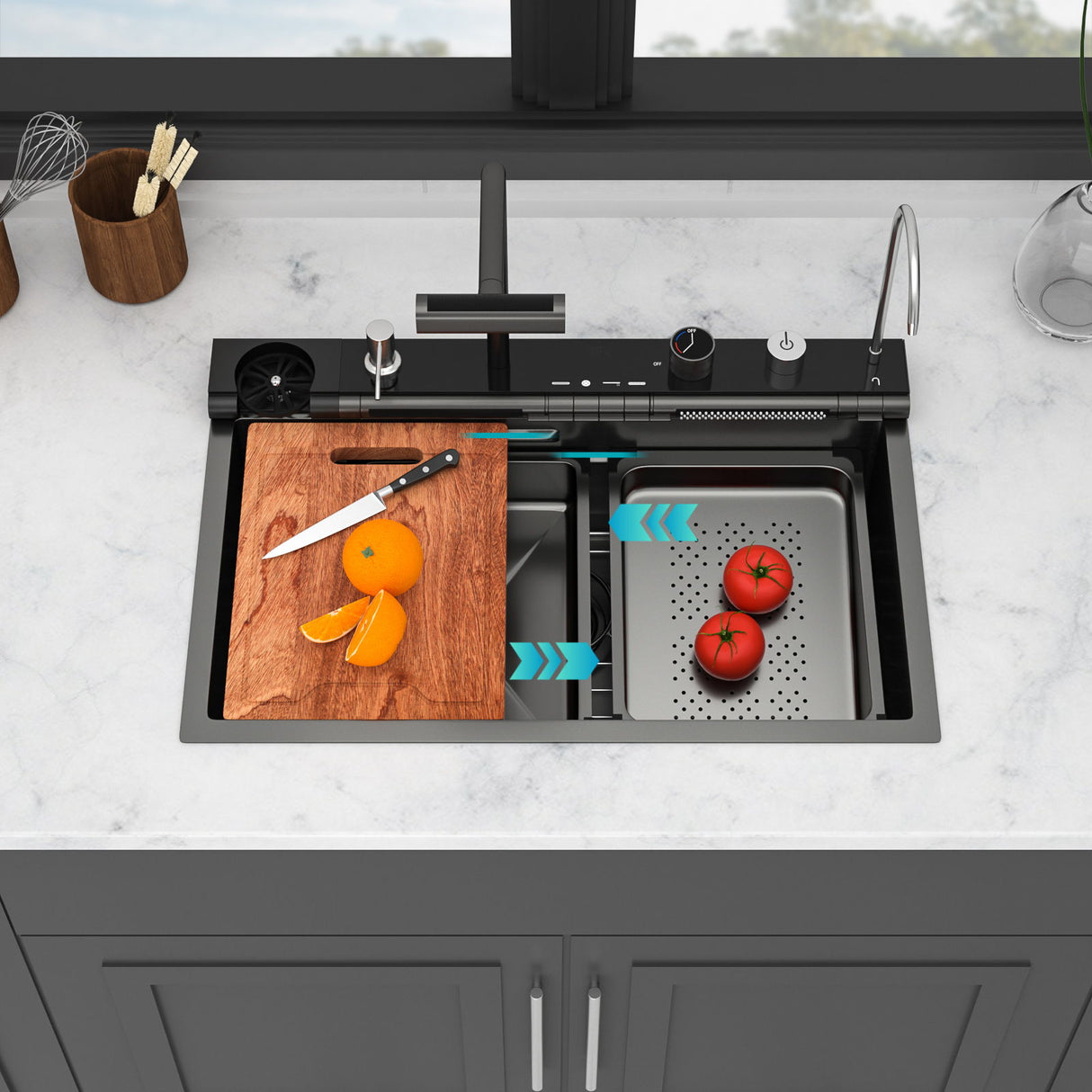 30" Single Bowl Kitchen Sink With Smart LED Faucet