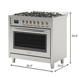 36 in. Stainless Steel Professional Gas range with Legs, KM-FR36GL-SS.