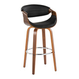 Curvo - 30" Fixed-Height Barstool With Swivel And Round Chrome Metal Footrest (Set of 2) - Walnut Wood