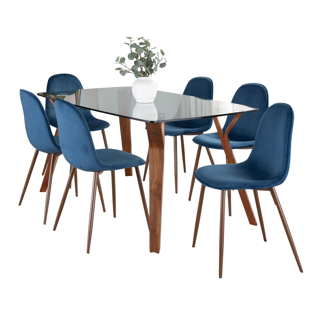 Folia - Pebble 7 Piece Dining Set - Blue And Dark Brown