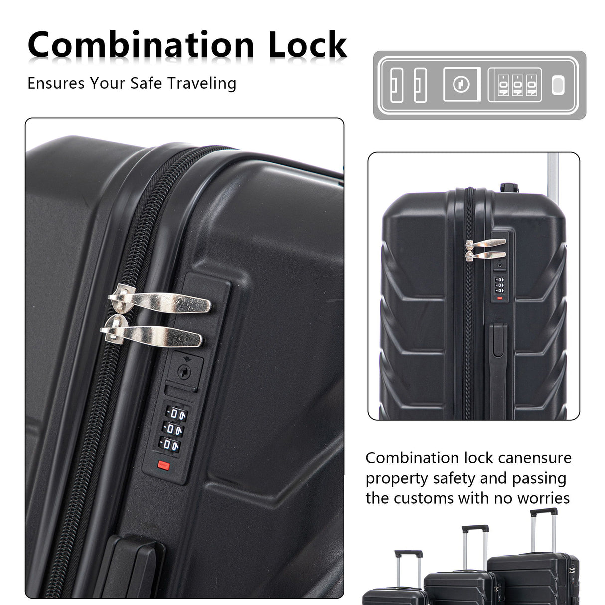 3 Pieces Set 20" / 24" / 28" Spinner Wheel Luggage With Combination Lock