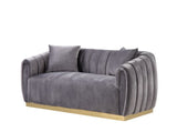 Elchanon - Loveseat With 2 Pillows - Gray Velvet & Gold