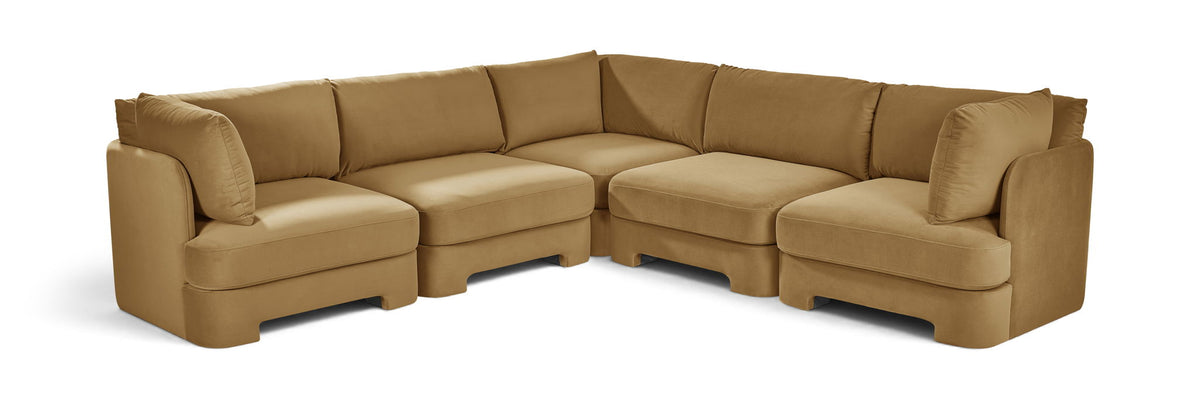Hammond - Velvet Performance Fabric Upholstered 5 Piece Corner Sectional