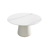 Modern Artificial Stone Round Plywood Base Dining Table, Can Accommodate 6 People, (Not Including Chairs) - White / Beige