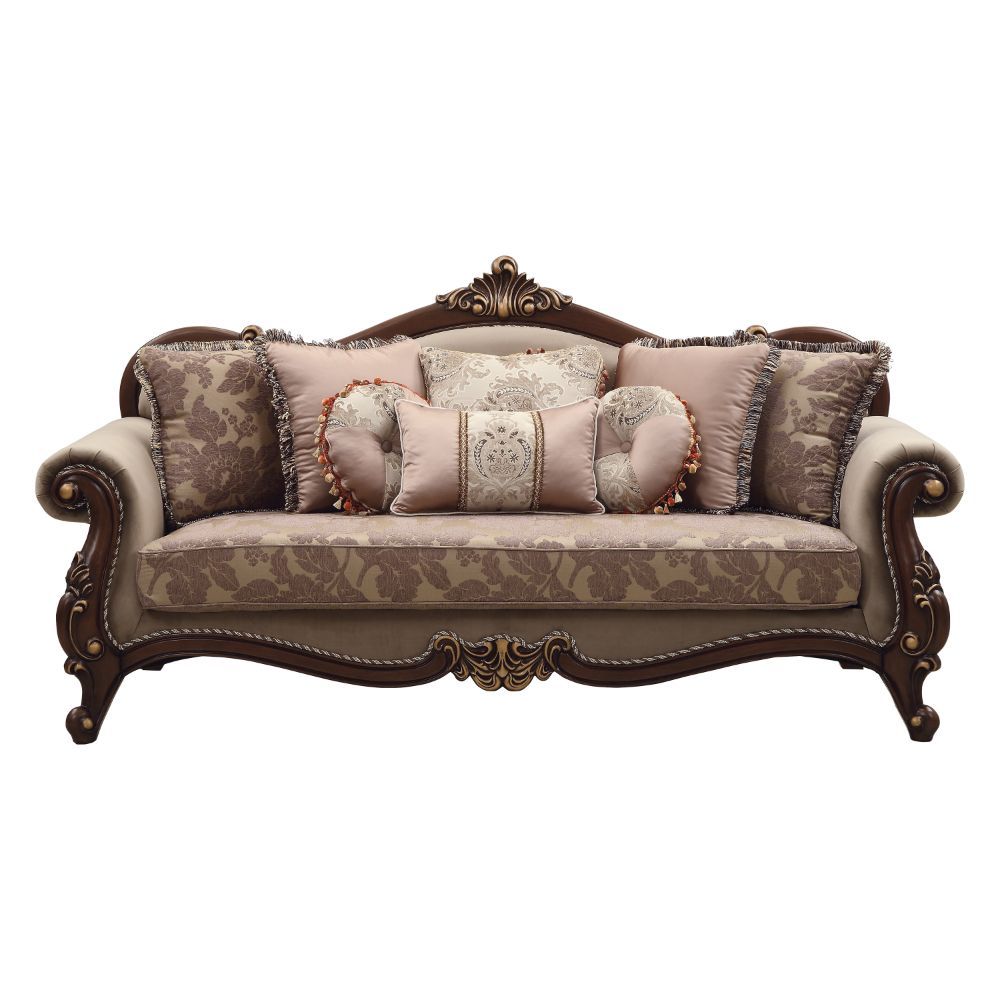 Mehadi - Sofa With 8 Pillows - Velvet & Walnut