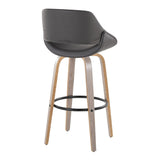 Fabrizzi - 30" Fixed-Height Barstool With Swivel And Round Black Metal Footrest (Set of 2) - Light Gray Wood