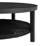 Grand - Aluminum Outdoor Round Conversation Table With Wicker Shelf - Black