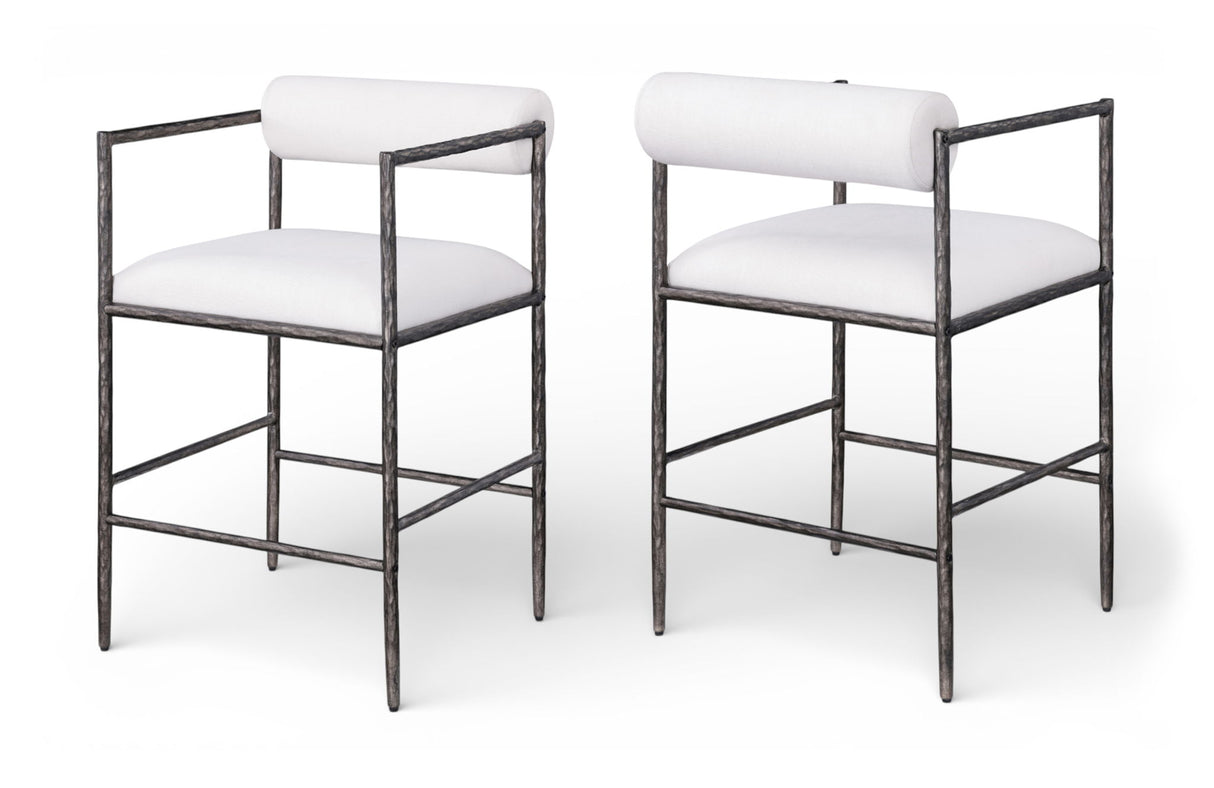 Axis - Linen Textured Cream Fabric Upholstered Counter Stool (Set of 2)
