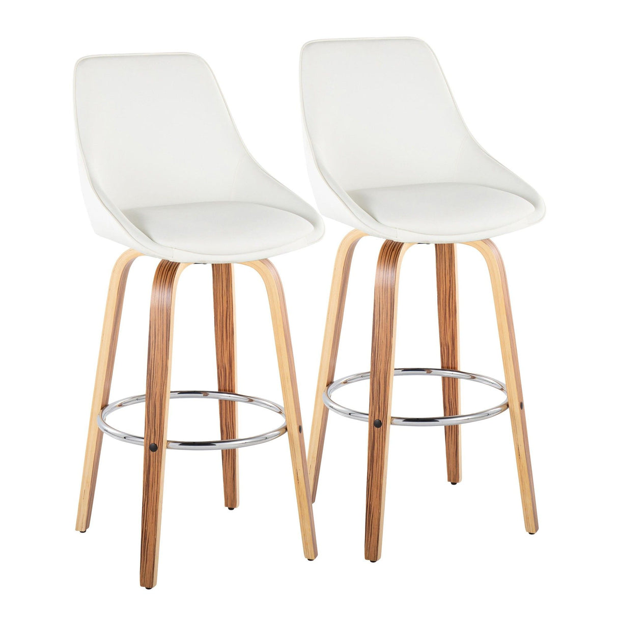 Diana - 30" Fixed-Height Barstool With Swivel And Round Chrome Metal Footrest (Set of 2) - Zebra Wood