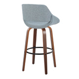 Fabrizzi - 30" Fixed-Height Barstool With Swivel And Round Black Metal Footrest (Set of 2) - Walnut Wood