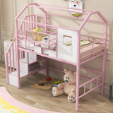Metal Loft Bed With Roof Design And Storage Box With Guardrails And Integrated Ladder