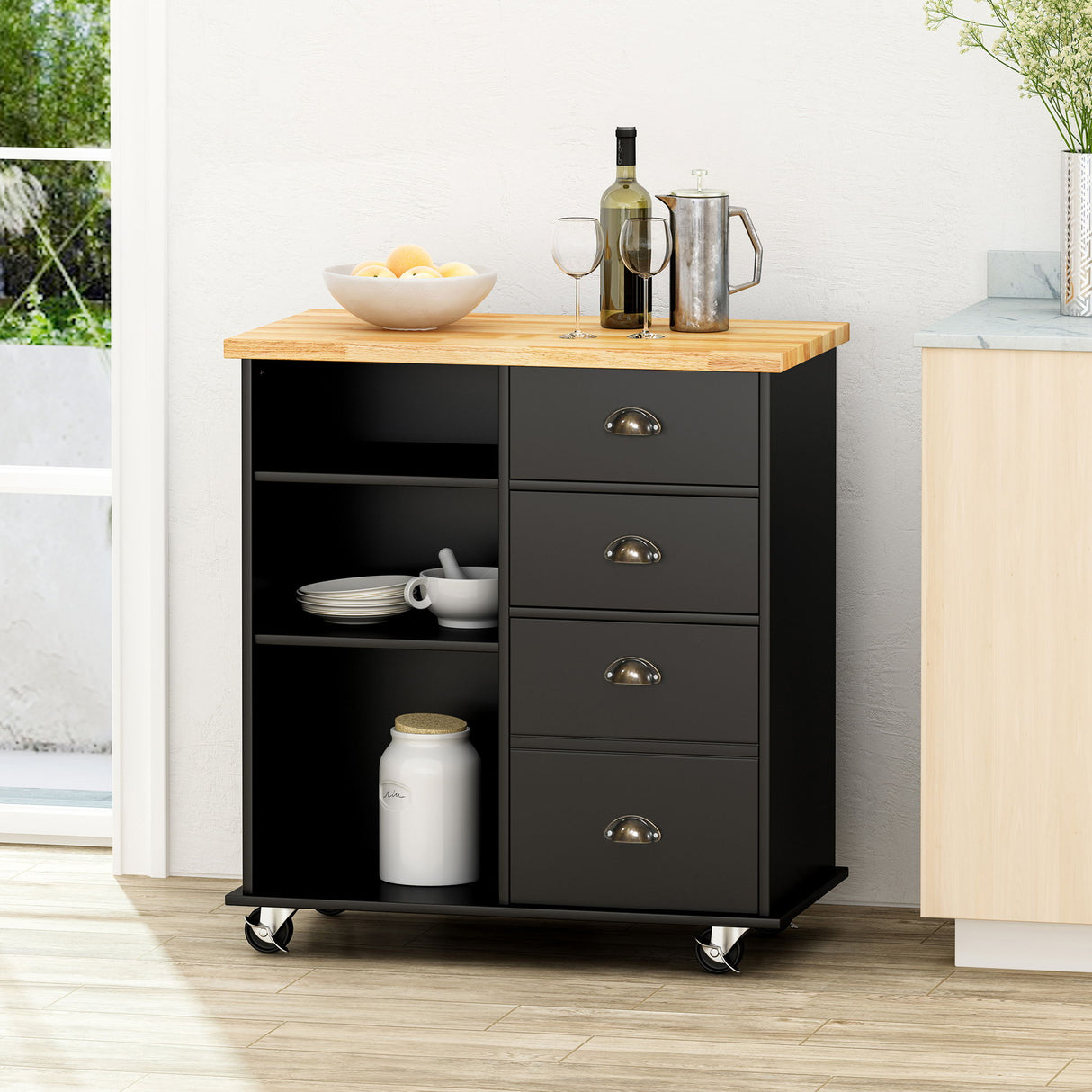 Yohaan - Contemporary Kitchen Cart With Wheels