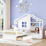 House Bed With Sofa, Kids Platform Bed With 2 Drawers And Storage Shelf