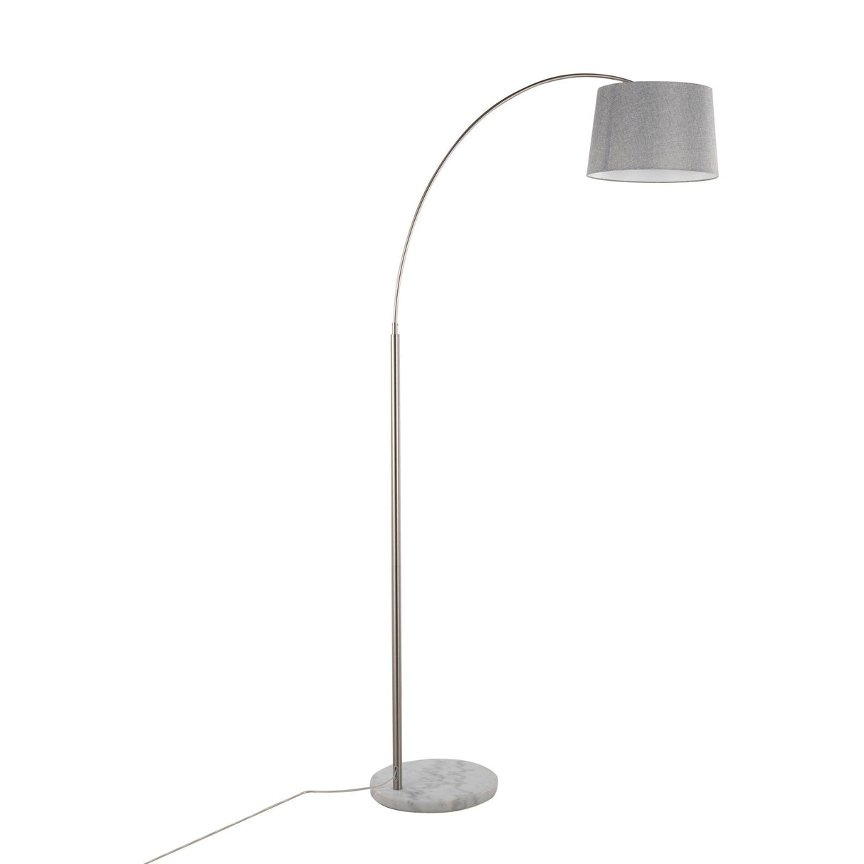 Salon - March Floor Lamp - White Marble And Nickel With Gray Linen Shade