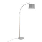 Salon - March Floor Lamp - White Marble And Nickel With Gray Linen Shade