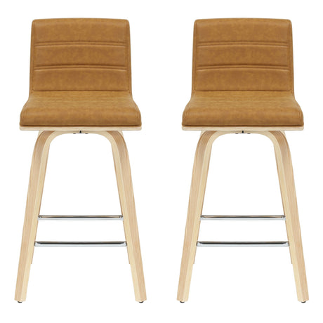 Vienna - 35.5" Swivel Counter Height Square Back Wood Bar Stool With Faux Leather Seat
