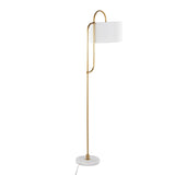 Leslie - 63" Art Deco Metal Floor Lamp - White Marble And Gold Metal With White Linen Shade