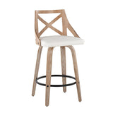 Charlotte - Farmhouse Fixed-Height Swivel Counter Stool (Set of 2) - Whitewashed Wood And White Faux Leather With Round Black Metal Footrest