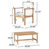 3 Piece Patio Set With Slatted Design, 2 Club Chairs And Coffee Table - Brown