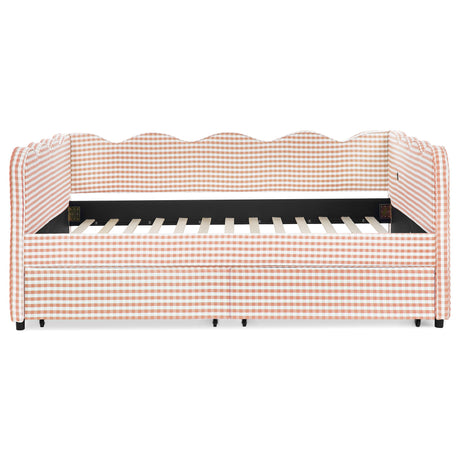 Gingham Daybed With USB Charging Port, Wave-Shaped Design