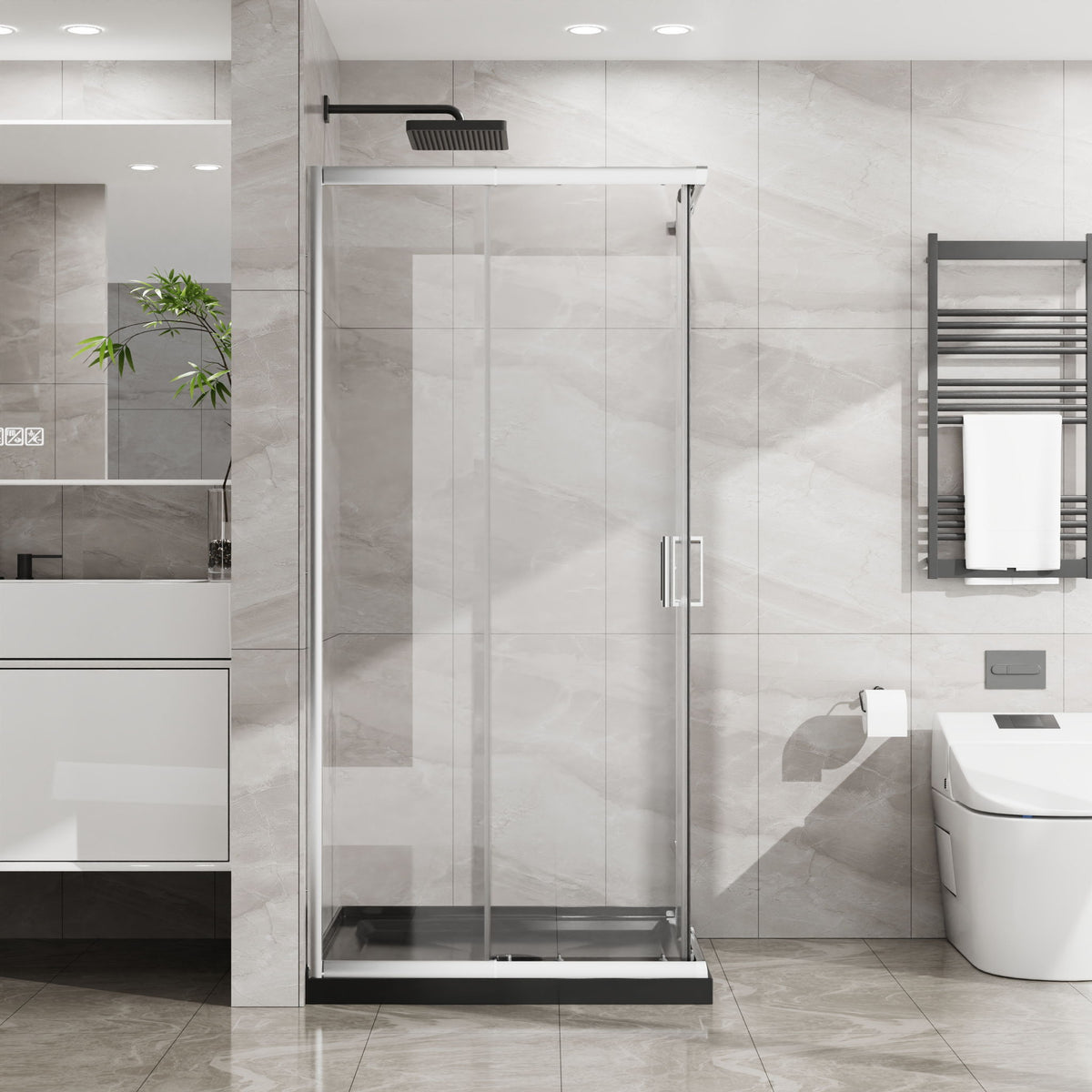 Corner Sliding Shower Door & Base Combo Kit With Magnetic (No Drain Kit)