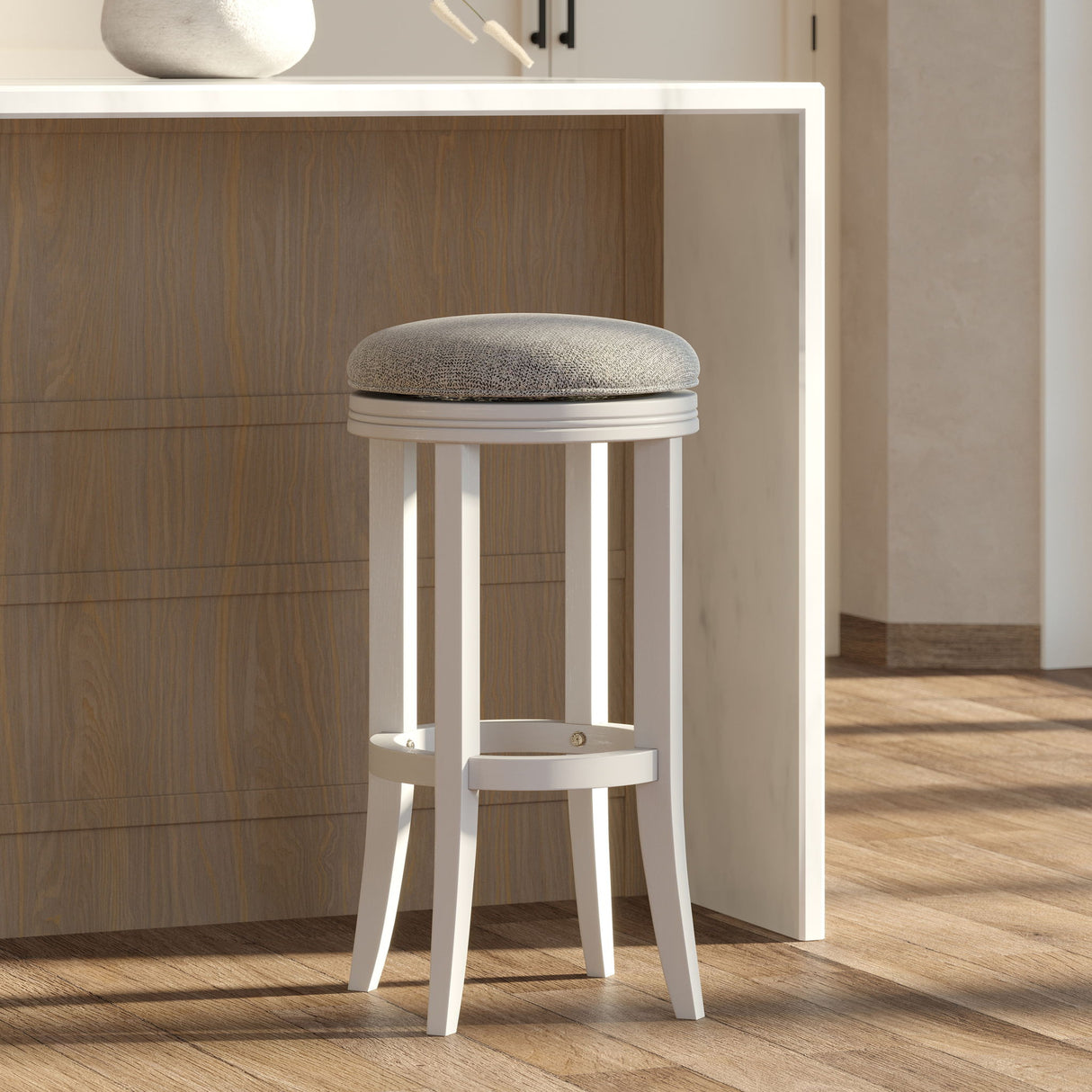 Backless Swivel Stool With Upholstered Seat