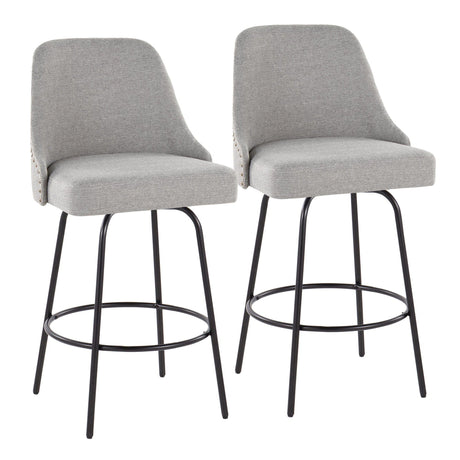 Marcel - 27" Fixed-Height Counter Stool With Swivel And Round Black Metal Footrest (Set of 2) - Black Metal