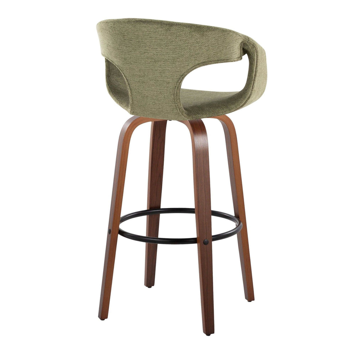 Curvo - 30" Fixed-Height Barstool With Swivel And Round Metal Footrest (Set of 2) - Walnut Wood