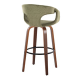 Curvo - 30" Fixed-Height Barstool With Swivel And Round Metal Footrest (Set of 2) - Walnut Wood