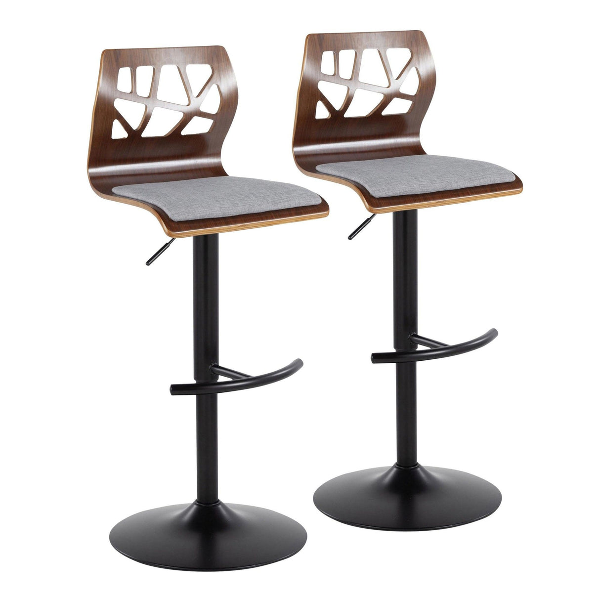 Folia - Adjustable Swivel Barstool (Set of 2) - Black Metal And Walnut Back