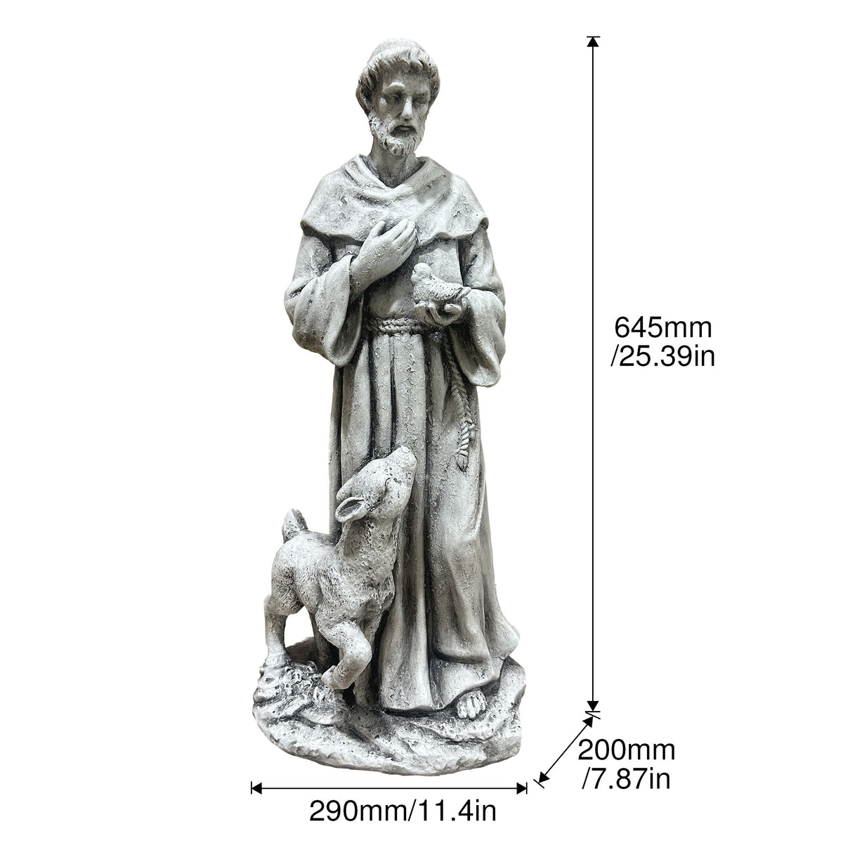 St. Francis Of Assisi Religious Garden Statue With Bird And Fawn For Patio And Lawn - Antique Gray