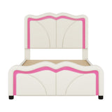 Upholstered Platform Bed & Curve Shaped And Height Adjustable Headboard, LED Light Strips