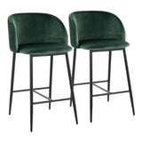 Luna - Pleated Waves Fixed-Height Counter Stool (Set of 2) - Black Metal And Velvet