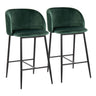 Luna - Pleated Waves Fixed-Height Counter Stool (Set of 2) - Black Metal And Velvet