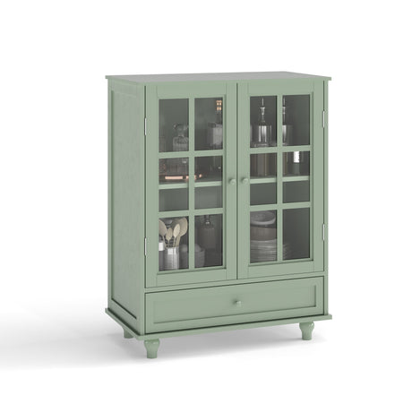 Minimalist Buffet Cabinet With Double Glass Doors And Drawer
