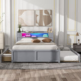 Storage Platform Bed With LED Lights, 2 Drawers And Trundle
