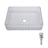 Rectangle Vessel Sink With Diamond Texture With Pop Up Drain (No Faucet) - White