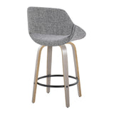 Fabrizzi - 26" Fixed-Height Counter Stool With Swivel And Round Black Metal Footrest (Set of 2) - Light Gray Wood