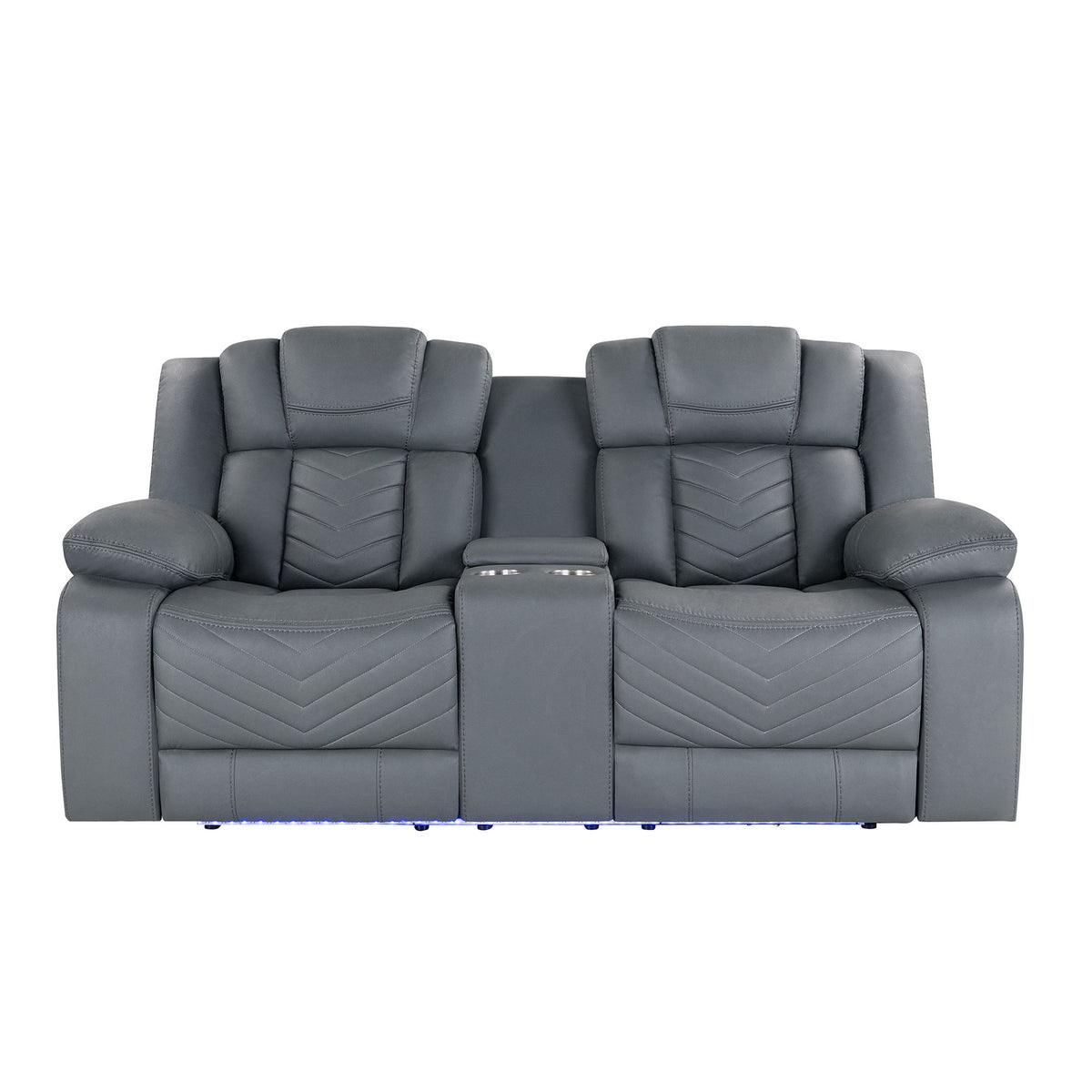 Raize - 10 Power Console Reclining Loveseat With LED And Immersive Sound - Gray
