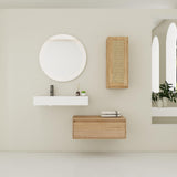 Modern Imitative Wall Mounted Bathroom Vanity With Resin Sink And Side Cabinet