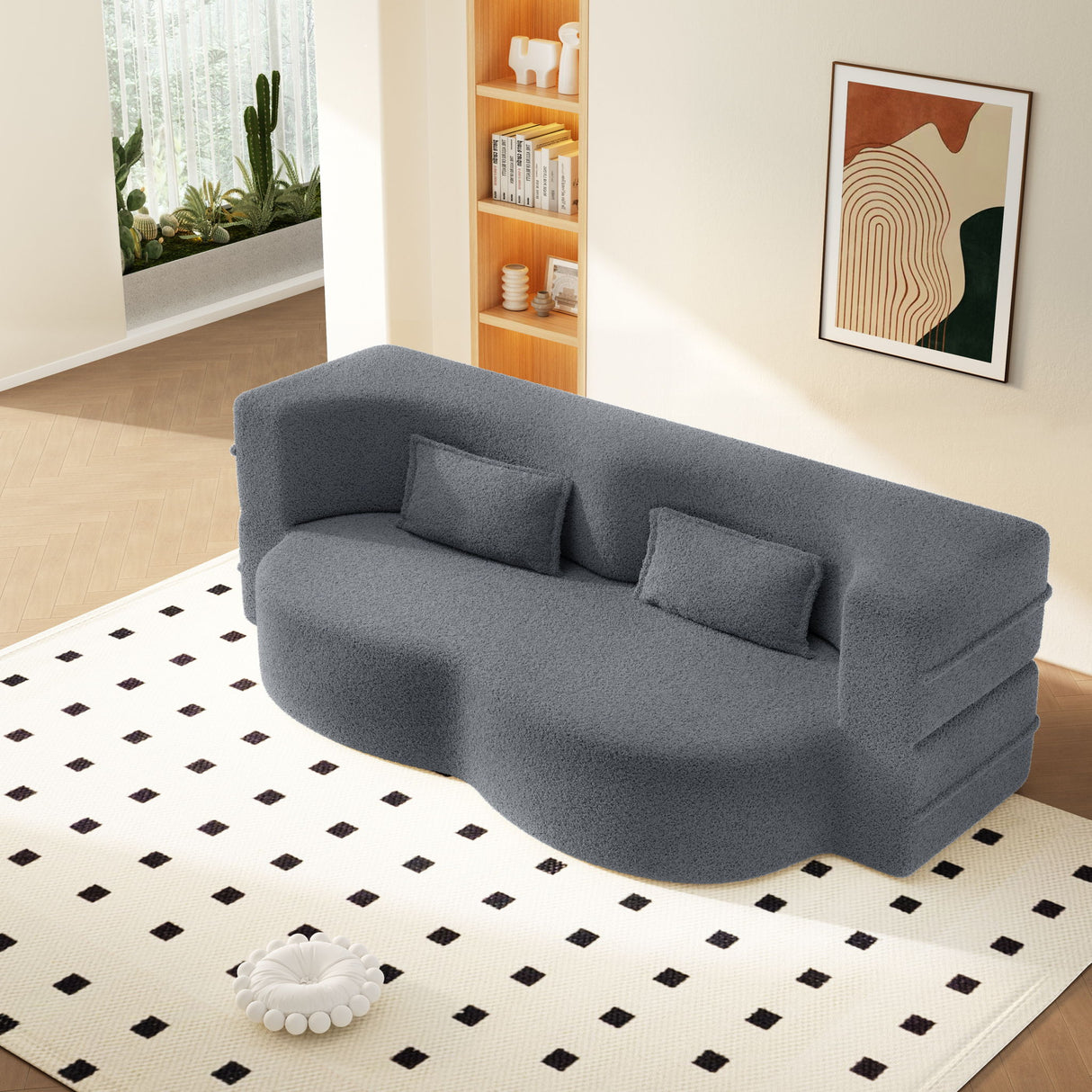 Modern Floor Sofa With 2 Pillows, Twin Size For Living Room