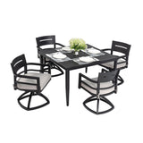 Outdoor Modern Dining Set, Chairs Sunbrella Cushioned And Dining Table With Umbrella Hole
