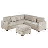 Upholstered L - Shaped 4 Piece Sectional Set With USB, Cocktail Ottoman