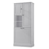 Modern Tall Storage Cabinet With Adjustable Shelves, Flip-Out Basket & Enclosed Doors