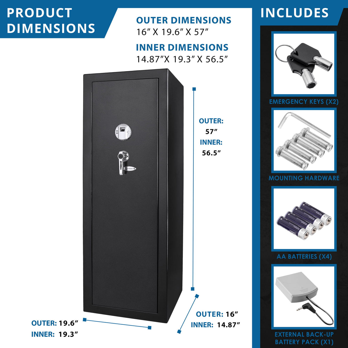 9.33 Cubic Ft Tall Biometric Rifle Safe - Black